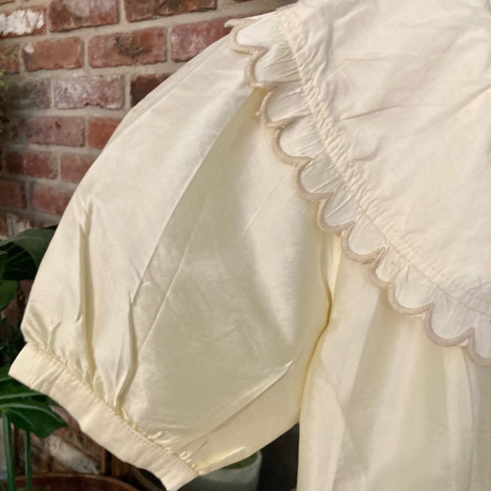 🆕 NWT Anthropologie | Mauve Cream Scalloped-Collar Puff Sleeve Babydoll Top XS - Picture 7 of 15